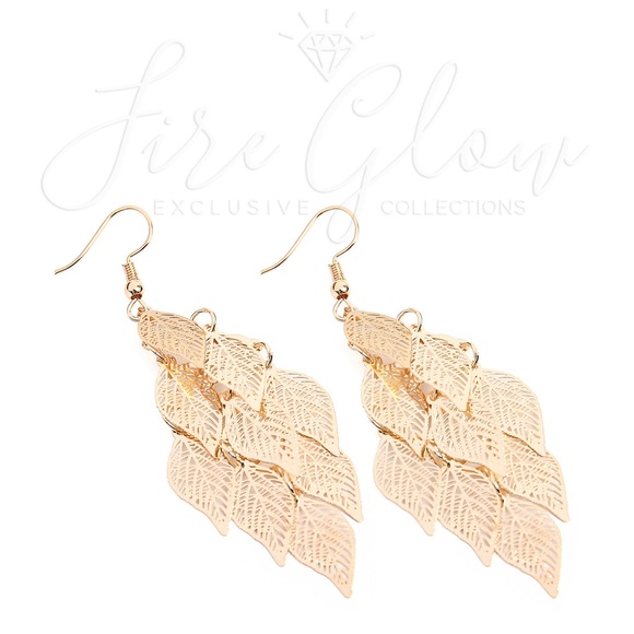 Boho Chic Gold Dangling Filigree Leaf Earrings - Picture 8 of 8